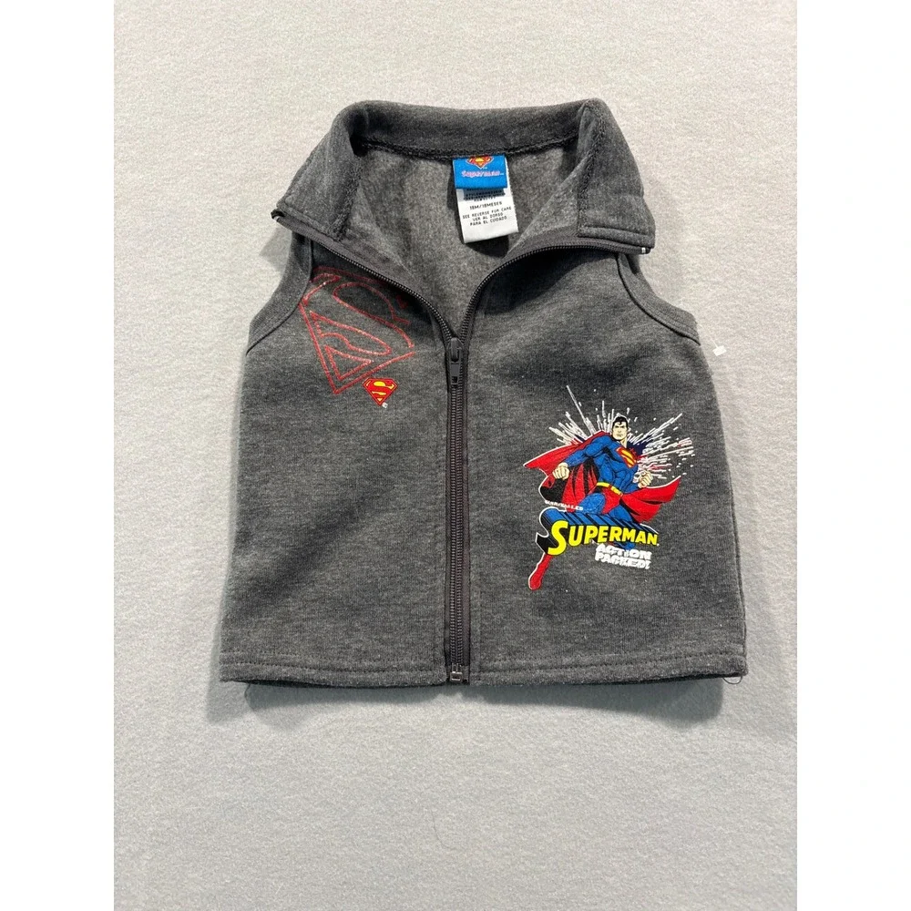Superman Action Packed Gray Full Zip Fleece Vest Toddler 18M X339-6584-9